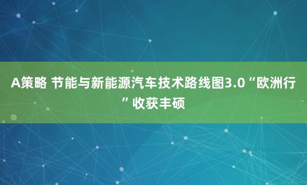 A策略 节能与新能源汽车技术路线图3.0“欧洲行”收获丰硕