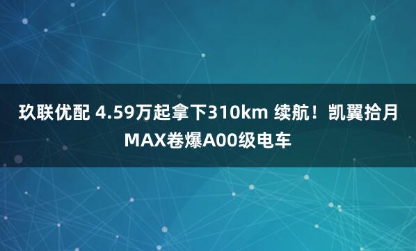 玖联优配 4.59万起拿下310km 续航！凯翼拾月MAX卷爆A00级电车