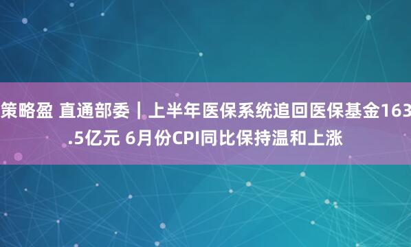 策略盈 直通部委｜上半年医保系统追回医保基金163.5亿元 6月份CPI同比保持温和上涨